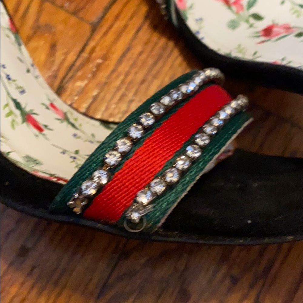 Black velour heel sandals with rhinestones - Picture 2 of 7